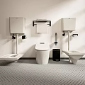Modern Bathroom Toilet With Sink Toilet Paper Holder Trash Can Light Wall And Floor Pattern