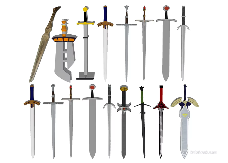 Various Decorative Swords With Different Handle And Blade Design Collection 3d model