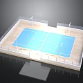 Tennis Court Structure With Blue Playing Surface White Fencing Net And Lines