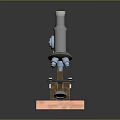 Vintage Microscope With Copper Base And Metal Structure As Decorative Household Item