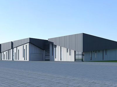 Modern Industrial Factory Building With Metal Cladding Large Windows And Geometric Design 3d model