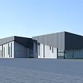 Modern Industrial Factory Building With Metal Cladding Large Windows And Geometric Design