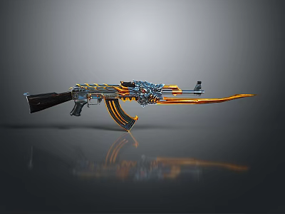 Decorated Rifle With Orange And Blue Flame Patterns Ornate Design Shiny Surface 3d model