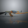 Decorated Rifle With Orange And Blue Flame Patterns Ornate Design Shiny Surface