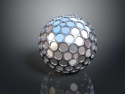 Modern Metal Sphere Ceiling Light With Circular Cutouts And Reflective Design 3d model