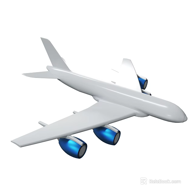Modern White Airplane 3D Model Featuring Blue Engines And Sleek Design 3d model 