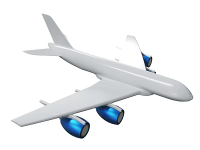Modern White Airplane 3D Model Featuring Blue Engines And Sleek Design 3d model