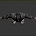 Man In Black Cap And Camouflage Jacket With Arms Outstretched On Gray Background
