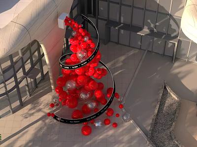 Spiral Red And Transparent Balloon Art Installation At Modern Building Plaza 3d model