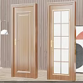 Modern Brown Hinged Door With Solid Wood Glass Panel And Golden Handle Interior 3d model