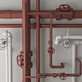 Red and White Pipes with Valves and Fittings Mounted on White Wall
