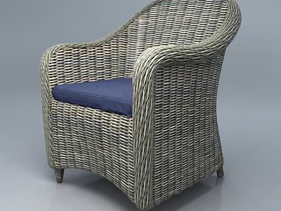 Stylish Rattan Leisure Chair With Blue Cushion Comfortable Outdoor Seating Design 3d model