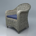 Stylish Rattan Leisure Chair With Blue Cushion Comfortable Outdoor Seating Design