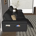 Black Leather Reclining Multi Person Sofa With Cushions Storage And Side Table 3d model