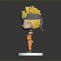 Anime Character Doll With Blonde Hair Blue Eyes And Orange Gray Outfit On White Base