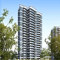 Modern High Rise Residential Building with Multiple Windows and Balconies Surrounded by Green Trees