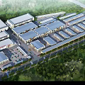 Aerial View Planning of Industrial Park With Aligned Factory Buildings And Road Layout