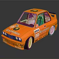 Orange Two Door Race Car With Sponsor Logos And Racing Design Elements