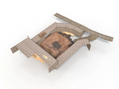 Modern Architectural Structure With Wooden Platforms And Geometric Open Design 3d model