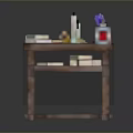 Pixel Art Office Desk With Colorful Items Bottles Purple Decor And Pink Cloth