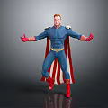 Dynamic Man In Blue Superhero Costume With Red Gloves Boots And Cape