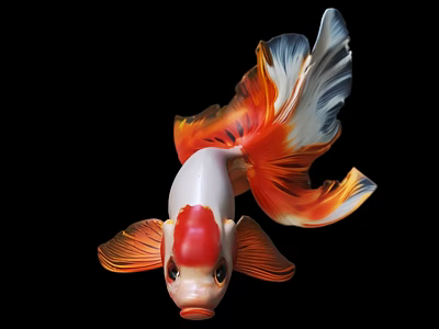 Vibrant Freshwater Aquarium Goldfish With White Red Orange Flowing Tail Fins 3d model