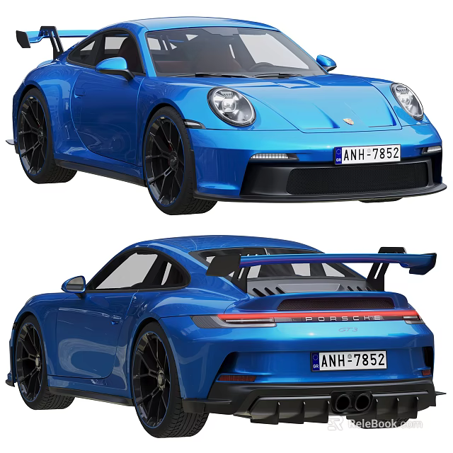 Blue Porsche Sports Car Front And Rear Views 3d model 