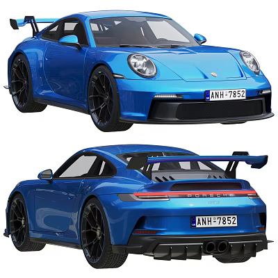 Blue Porsche Sports Car Front And Rear Views 3d model