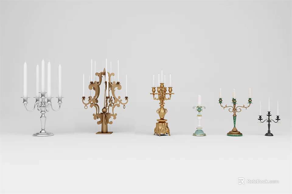 Decorative Candelabra With Various Styles And Metal Finishes For Home Interior Decoration 3d model 