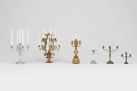 European Style Candlestick Nostalgic Three-head Five-head Alloy Candlestick Decoration Creative Birthday Party Romantic Wedding Candlelight Dinner 3d model