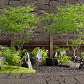 Japanese-style courtyard landscape landscaping dry landscape courtyard sketch stone landscape stone water bowl maple bamboo hedge fence plant landscape 3d model