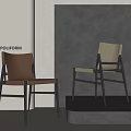 Modern Minimalist Brown And Beige Leather Leisure Chairs With Black Frame By Poliform