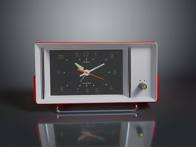 Retro Red And White Alarm Clock With Black Dial And Orange Hands 3d model