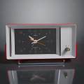 Retro Red And White Alarm Clock With Black Dial And Orange Hands