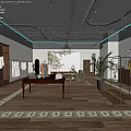 Stylish Clothing Store Interior With Mannequins Plants Display Tables And Chandelier