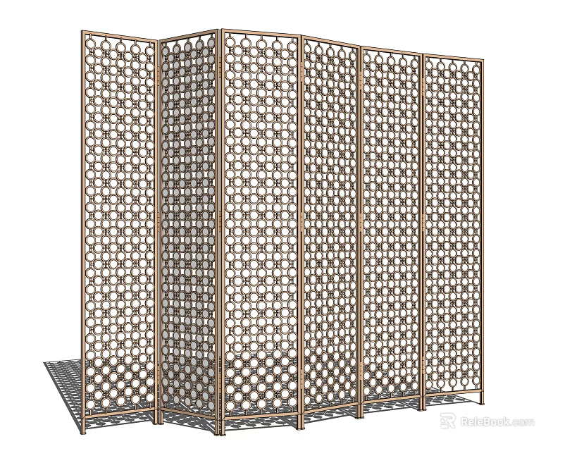 Geometric Pattern Multi Panel Room Divider With Intricate Design And Metal Frame 3d model
