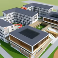 Modern School Campus Buildings With Multi story Structure Central Courtyard And Green Spaces