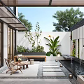 Modern courtyard villa courtyard view 3d model