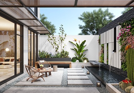 Modern courtyard villa courtyard view 3d model