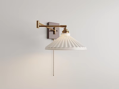 Modern Minimalist Wall Lamp With Brass Arm And Pleated White Shade 3d model