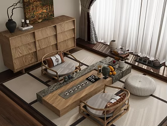 New Chinese Tea Room Tatami Tea Room New Chinese Tea Room Tea Table and Chair Combination 3d model