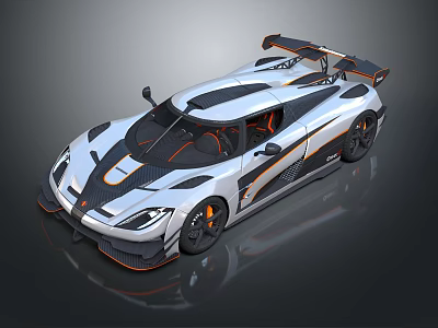White High Performance Sports Car With Streamlined Body Black Accents And Rear Spoiler 3d model