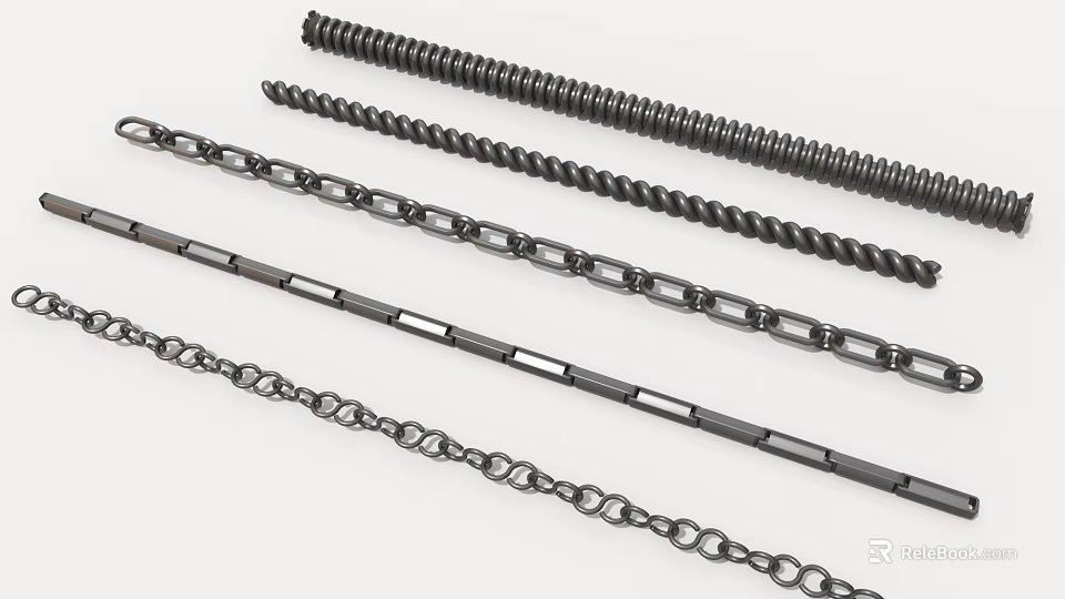 Various Industrial Equipment Mechanical Parts Including Chains And Threaded Rods 3d model 