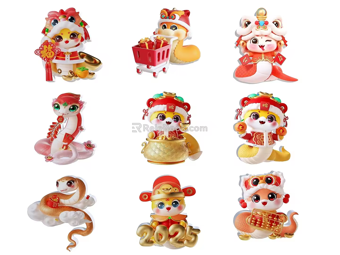 Year of the Snake Mascot Snake Baby 2025 Year of the Snake Element Cartoon Snake New Year Snake Pattern National Tide Year of the Snake Silhouette Snake Element New Chinese Art Dress 3d model