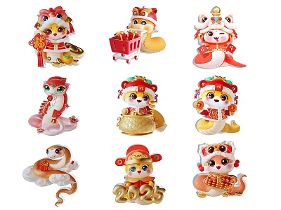Year of the Snake Mascot Snake Baby 2025 Year of the Snake Element Cartoon Snake New Year Snake Pattern National Tide Year of the Snake Silhouette Snake Element New Chinese Art Dress 3d model