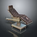 Old Medical Examination Table With Metal Base Brown Leather Seat And Worn Adjustment Mechanism