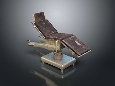 Old Medical Examination Table With Metal Base Brown Leather Seat And Worn Adjustment Mechanism 3d model