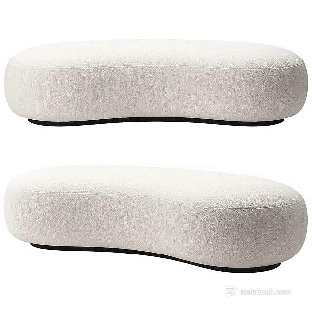 Modern Upholstered White Sofa Stools With Oval Shape And Black Bases 3d model 