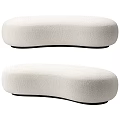Modern Upholstered White Sofa Stools With Oval Shape And Black Bases 3d model