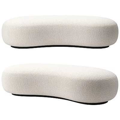 Modern Upholstered White Sofa Stools With Oval Shape And Black Bases 3d model